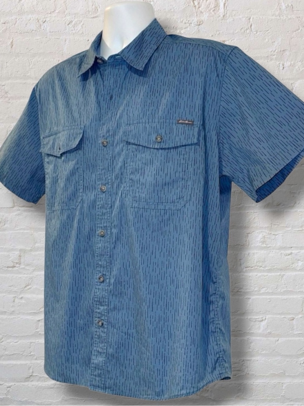 Eddie Bauer Guide Pro Short Sleeve Fishing Shirt Blue Patterned Men’s Size XL